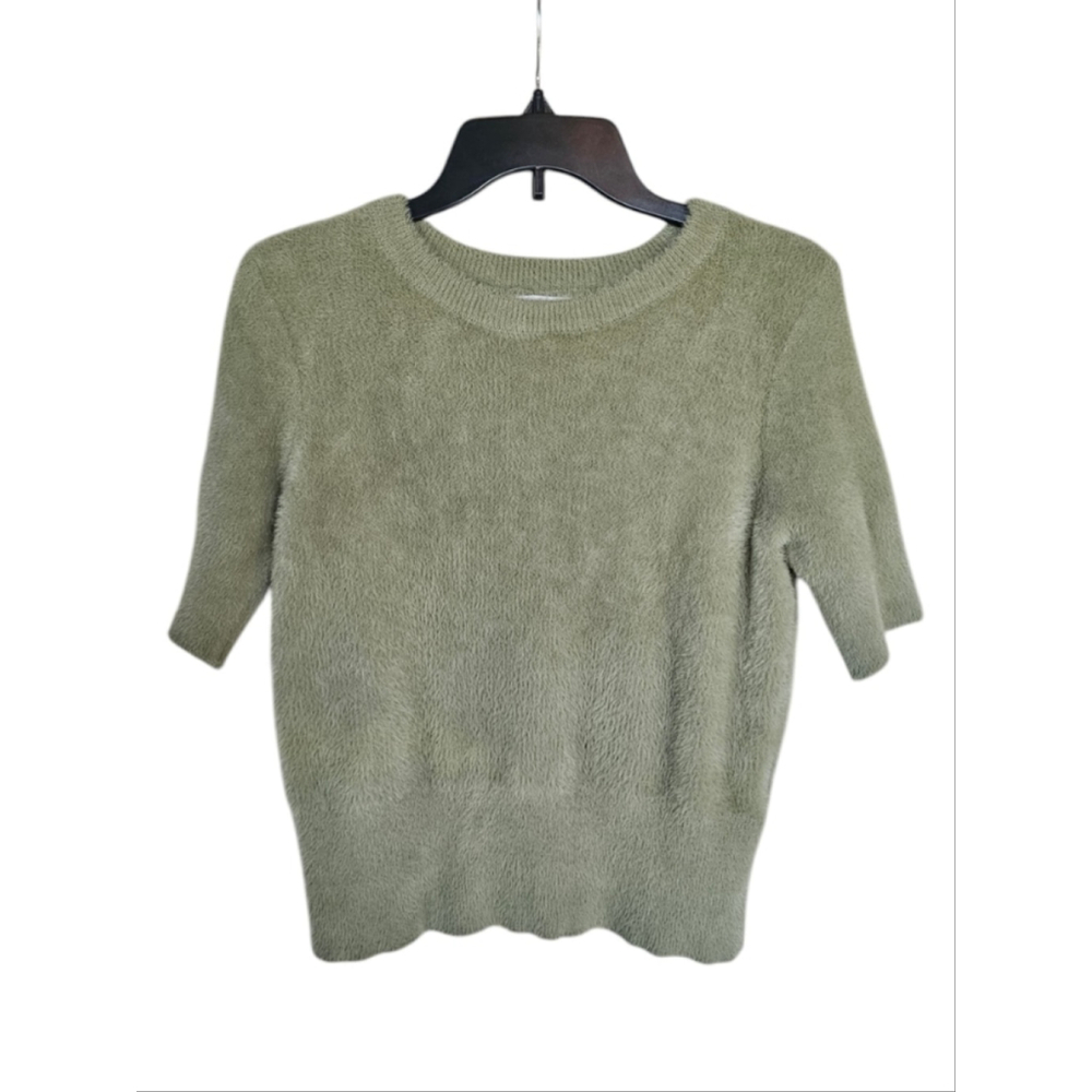 Bailey 44 Soft Fuzzy Knit Top Sage Green Short Sleeve Sweater Med EUC